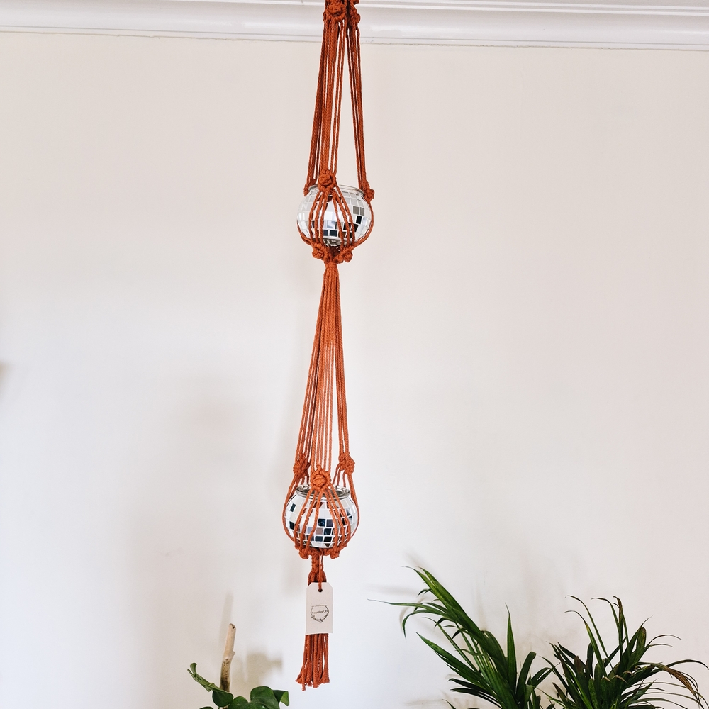 Handcrafted Macramé Hanging Vase - Orange